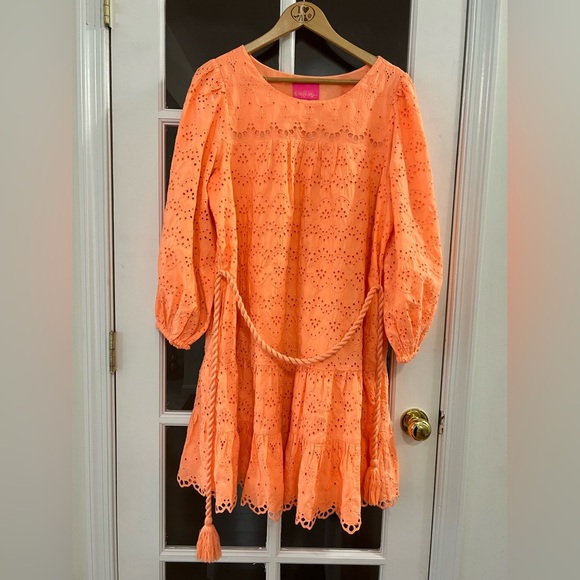 Lilly Pulitzer Keyla Eyelet Dress - Size XL - Bellini Riviera Bright Orange - Picture 3 of 9